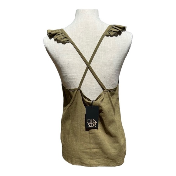🌻NEW (w/tag) Chaser Olive Green Criss-Cross Ruffle Sleeveless Blouse Size M - Picture 5 of 8